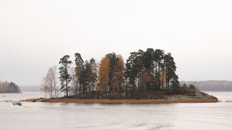 a small island in the middle of a lake