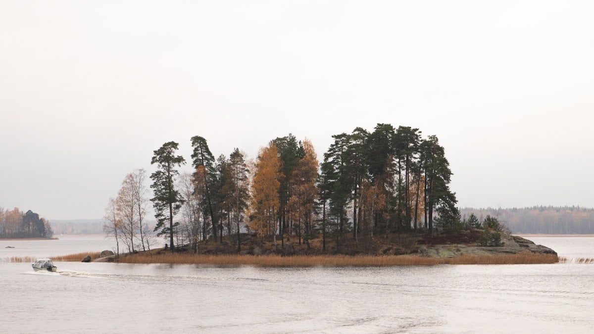 a small island in the middle of a lake